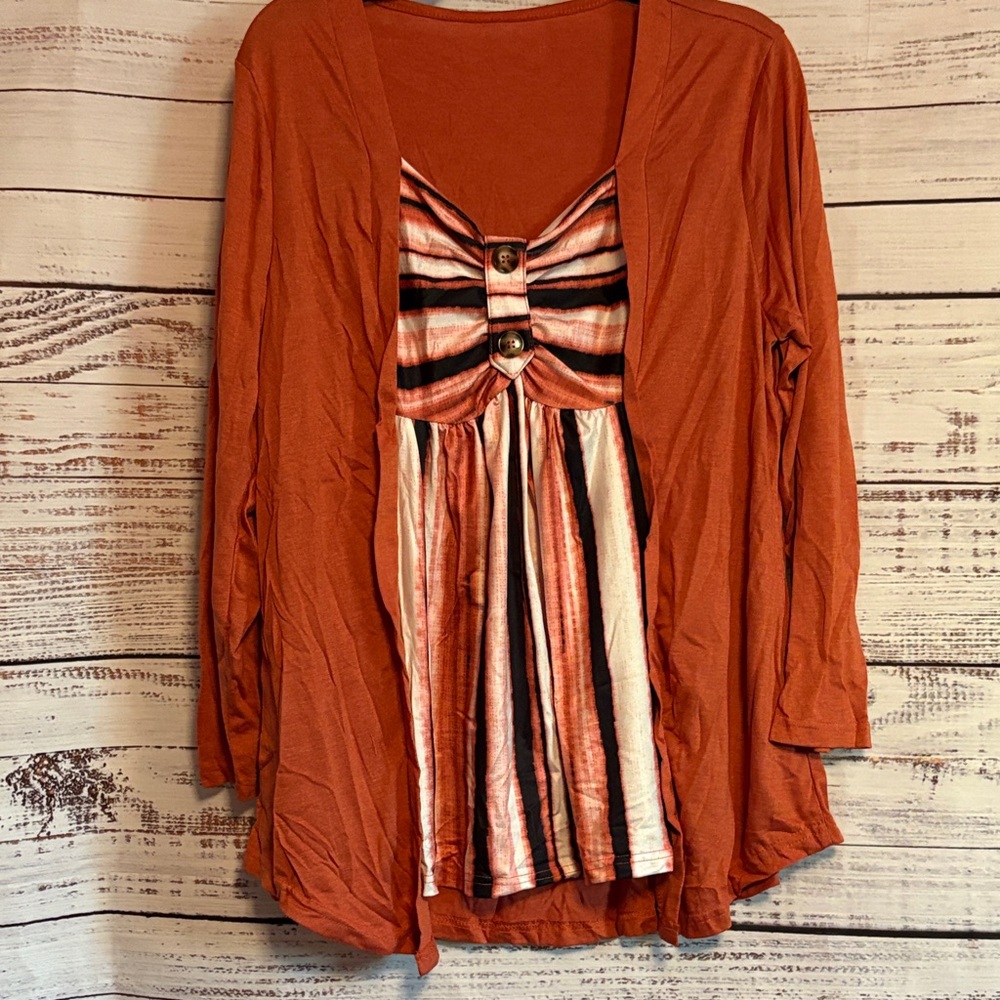SHEIN Orange and Black Striped Blouse
